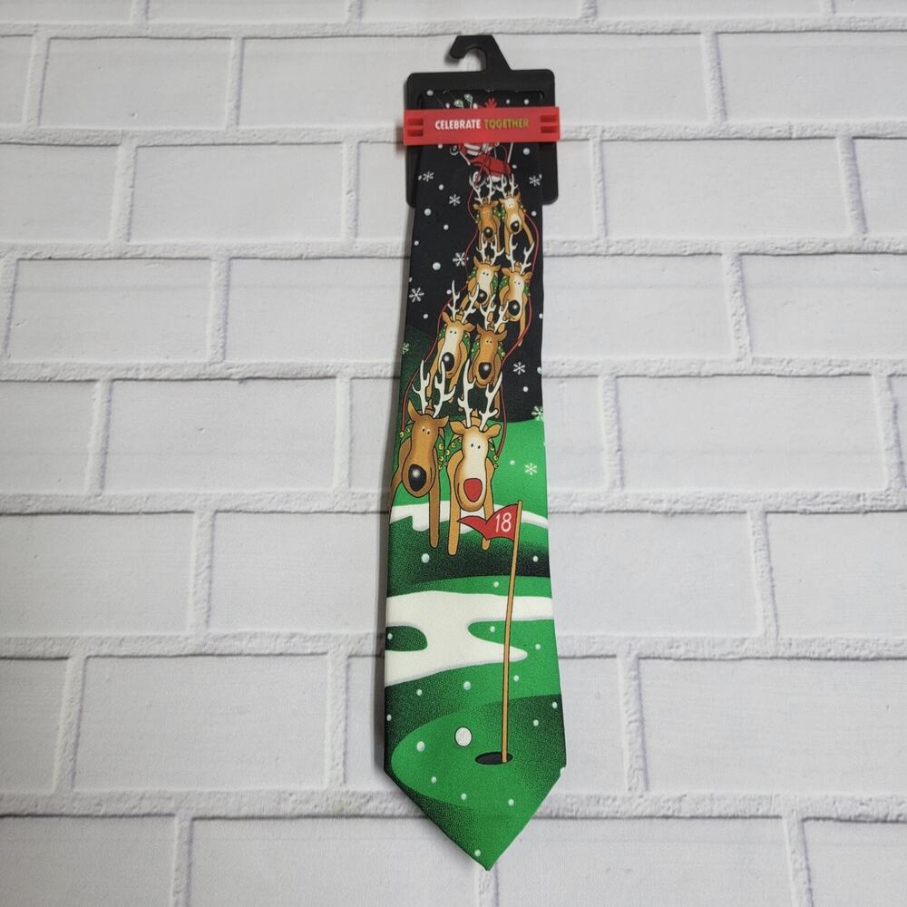 Celebrate Together Christmas Rudolph Reindeer Golf Men's Neck Tie